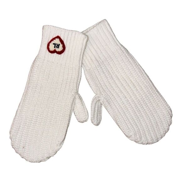 Polo by Ralph Lauren White Mittens with Red Heart Logo - Picture 1 of 9